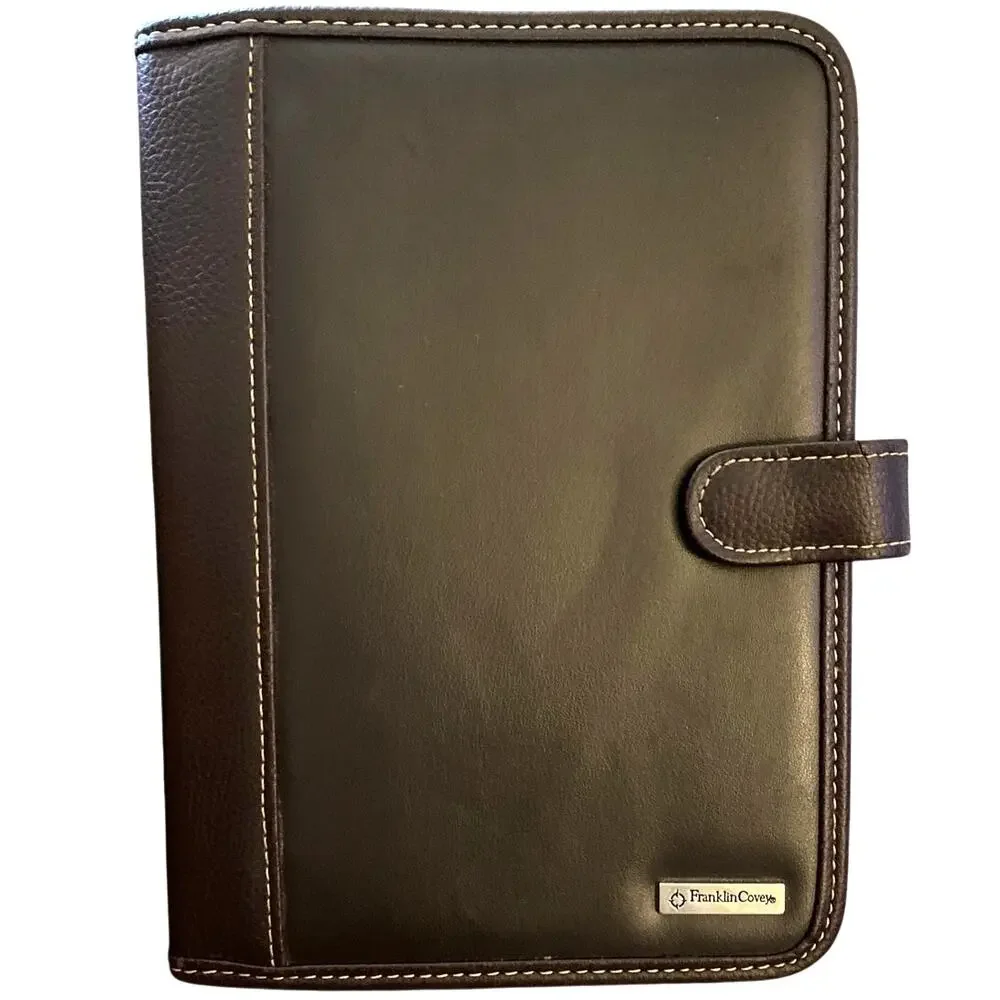FRANKLIN COVEY Day One Dark Brown Faux Leather Organizer Planner Binder Vintage